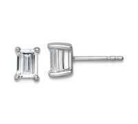 14ct White Gold 1 Weight in Carat Lab Grown Diamond VS+ F+ Emerald 4 Prong Heavy Weight Earrings 5.95x4.3mm Wide Stud Earring for Women