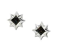 14ct White Gold Black CZ Simulated Diamond Medium 8 Point Star MicroPave Earrings 10x10mm Stud Earring for Women