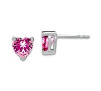 14ct White Gold Love Heart Created Pink Sapphire Earrings 7x6.1mm Wide Stud Earring for Women
