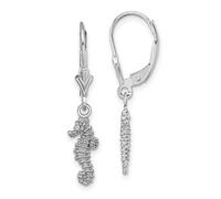 14ct White Gold Mini 3 d Seahorse Leverback Earrings 29.15mm long Stud Earring for Women