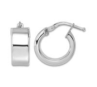 14ct White Gold Polished 6.5x14.25mm Flat Tube Round Hoop Earrings 15.6x14.25mm Wide 6.5mm Thick-Hoop Earring for Women