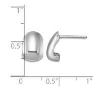 14ct White Gold Polished Wide Domed Post J hoop Earrings 12.3x8.3mm-Wide 5.7mm Thick-Hoop Earring for Women