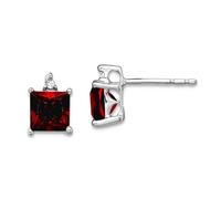 14ct White Gold Princess Garnet and Diamond Earrings 7.5x5.7mm Wide Stud Earring for Women
