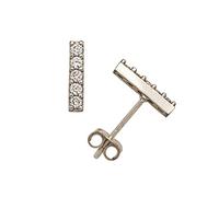 14ct White Gold Round Cubic Zirconia Small Bar Line Stick Post Stud Earrings (2mmx 8mm) (White Gold)-Stud Earring for Women