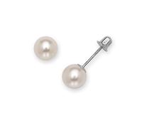 14ct White Gold Round Freshwater Cultured Pearl Stud Screw Back Earrings (3mm 8mm) (6mm White Gold)-Stud Earring for Women