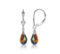14ct White Gold Tear Faceted Crystal Leverback Earrings (6mm X 28mm) (17 Colors) (black/White Gold) Stud Earring for Women