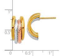 14ct With Rhod Rose Gold Plat Polished Twisted J hoop Post Earrings 16x16.5mm Wide 7.7mm Thick-Hoop Earring for Women