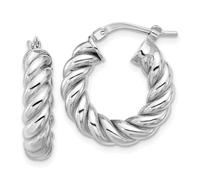 14ct With White Rhodium Plat Polished Twisted Round Hoop Earrings 18.25x19.25mm Wide 5mm Thick-Hoop Earring for Women
