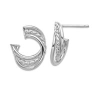 14ct With White Rhodium Plating Polished and Twisted Post Earrings 16.8x13.8mm Wide Stud Earring for Women