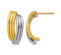 14ct With White Rhodium Plating Polished Grooved J hoop Post Earrings 19.1x2.7mm Wide 8.9mm Thick-Hoop Earring for Women