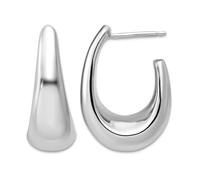 14ct With White Rhodium Plating Polished Hollow J hoop Post Earrings 22x17mm Wide 8.5mm Thick-Hoop Earring for Women