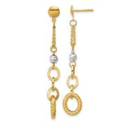 14ct With White Rhodium Polish Sparkle Cut Twisted Post Long Drop Dangle Earrings 52.8x9.65mm Wide-Dangle Earring for Women