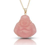 14ct Yellow Gold 41 Centimeters Carved Pink Laughing Buddha Necklace (22mm X 28mm) (dyed-Pink Yellow Gold) Pendant-Necklace for Women