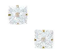 14ct Yellow Gold 8x8mm 4 Segment Square CZ Simulated Diamond Light Prong Set Earrings Stud Earring for Women