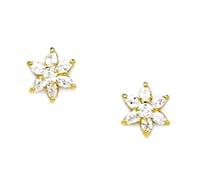 14ct Yellow Gold April Clear CZ Large Flower Screw Back Earrings 8x7mm Stud Earring for Women
