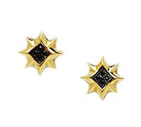 14ct Yellow Gold Black CZ Simulated Diamond Medium 8 Point Star MicroPave Earrings 10x10mm Stud Earring for Women