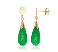 14ct Yellow Gold Green Dyed Jade Teardrop Drop Earrings (5mm X 28mm) Dangle Earring for Women