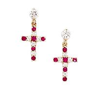 14ct Yellow Gold Red CZ Simulated Diamond Big Religious Faith Cross Screw Back Earrings 18x8mm Stud Earring for Women