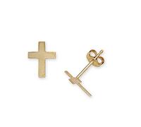 14ct Yellow Gold Religious Faith Cross Stamping Earrings 9x7mm Stud Earring