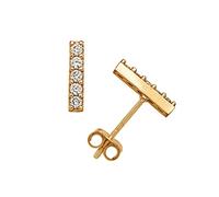 14ct Yellow Gold Round CZ Small Bar Line Stick Post Stud Earrings (2mmx 8mm) (Yellow Gold)-Stud Earring for Women