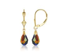 14ct Yellow Gold Tear Faceted Crystal Leverback Earrings (6mm X 28mm) (17 Colors) (black/Yellow Gold) Stud Earring for Women