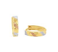 14ct Yellow Gold Tri Colour Huggie Hoop Earrings