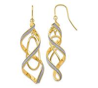 14ct Yellow Gold Twisted Shepherd hook Polished Glitter Infused Spiral Long Drop Dangle Earrings 57x15mm Wide Dangle Earring for Women