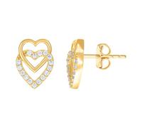14ct Yellow Gold Womens Cubic Zirconia Intertwined Love Hearts Stud Earrings 11x8.1mm Wide-Stud Earring for Women