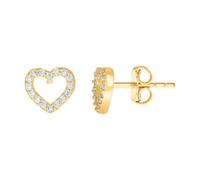 14ct Yellow Gold Womens Cubic Zirconia Love Heart Stud Earrings 7.6x8.1mm Wide-Stud Earring for Women