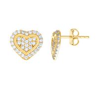 14ct Yellow Gold Womens Cubic Zirconia Love Heart Stud Earrings 9.5x10.1mm Wide-Stud Earring for Women