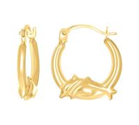 14ct Yellow Gold Womens Jumping Dolphin Fashion Hoop Earrings 15.1x14mm Wide-Hoop Earring for Women