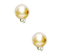 14ct Yellow Golden 7mm Round Crystal Pearl and CZ Simulated Diamond Earrings Stud Earring for Women