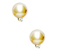 14ct Yellow Golden 8mm Round Crystal Pearl and CZ Simulated Diamond Earrings Stud Earring for Women