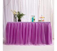 14ft / 426cm Purple Table Skirt, Romantic Tulle desk gauze, Table Decoration, Snowflake Wonderland Tutu Table Cloth, for Baby Shower, Wedding, Birthday, Party, Bar, Prom, Valentine's Day Christmas