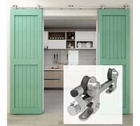 14FT/426CM Stainless Steel Sliding Barn Door Hardware Kit for Double Wood Door Heavy Duty(T Shape Hanger)