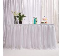 14ft / 426cm White Table Skirt, Romantic Tulle desk gauze, Table Decoration, Snowflake Wonderland Tutu Table Cloth, for Baby Shower, Wedding, Birthday, Party, Bar, Prom, Valentine's Day Christmas