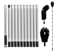 14ft/431cm Telescopic Gutter Cleaning Tool with 2 Brush Heads, Adjustable Length Ladder-Free Gutter Pole Brush Vacuum Attachment for Leaves Branches & Debris Cleaning Cleaner from The Ground