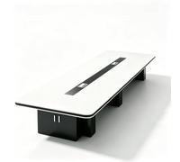 14FT Modern Conference Table for 8-10 People Rectangular Office Meeting Desk with Cable Grommets 2" Thick Wood Top Ideal for Seminars & Boardrooms White Finish