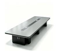14FT Modern Conference Table for 8-10 People Rectangular Office Meeting Table with Cable Grommets 2" Thickened Grey Wooden Desktop for Boardroom & Seminar