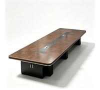 14FT Modern Conference Table for 8-10 People Rectangular Office Meeting Table with Cable Grommets & 2" Thick Desktop Stylish Wooden Training Table for Boardroom & Seminar Brown