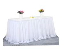 14ft White Tulle Table Skirt Tutu Table Skirt Tablecloth Decorations for Rectangle or Round Table for Birthday Party Baby Shower Wedding Buffet Banquet Decoration,Table Skirting(L14(ft)*H 30in)