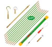 14FT Wire Fish Tool Electrical Wire Snake Fish Tape Fish Rods, Bright Green Wall Wire Fishing Tool Glow Rods Wire Pulling with 5 Different Attachments in a Carrying Case