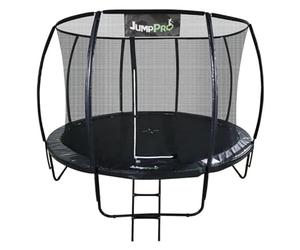 14ftJump PRO Xcel Round Trampoline. Black Powder Coated Steel for Added Rust Protection. Strong Sturdy Frame Black Padding. High Specification with Safety Ladder for Additional Safety.