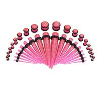 14G/12G/10G/8G/6G/4G/2G/0G/00G/1/2 inch Ear Tunnel Plugs Pink with O-ring, Acrylic 18 Pairs Tapers Shape Gauge Plugs Stretching Kit Body Piercing Jewelry for Men Women
