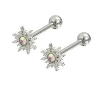 14G Crystal Star Tongue Bar Ring for Women Unisex Hypoallergenic Stainless Steel Shiny AB Cubic Zircon Sun Snowflake Tongue Piercing Ring Ball Screw Back Fashion Style Body Piercing Jewelry 12mm