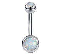 14g Fire Opal Belly Button Rings 316l Surgical Stainless Steel Belly Navel Ring Body Jewelry Piercing (White)