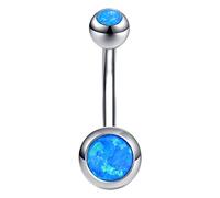 14g Fire Opal Belly Button Rings 316l Surgical Stainless Steel Belly Navel Ring Body Jewelry Piercing (Blue)