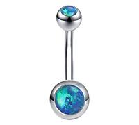 14g Fire Opal Belly Button Rings 316l Surgical Stainless Steel Belly Navel Ring Body Jewelry Piercing (Blue Green)