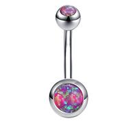 14g Fire Opal Belly Button Rings 316l Surgical Stainless Steel Belly Navel Ring Body Jewelry Piercing (Fire Pink)