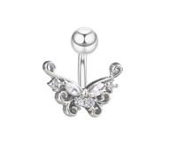 14G Flower Butterfly Belly Button Bar Ring for Women Stainless Steel Clear Cubic Zirconia Shiny Crystal Swllowtail Butterfly Belly Navel Barbell Bars Hyopallergenic Small Insect Body Piercing Jewelry